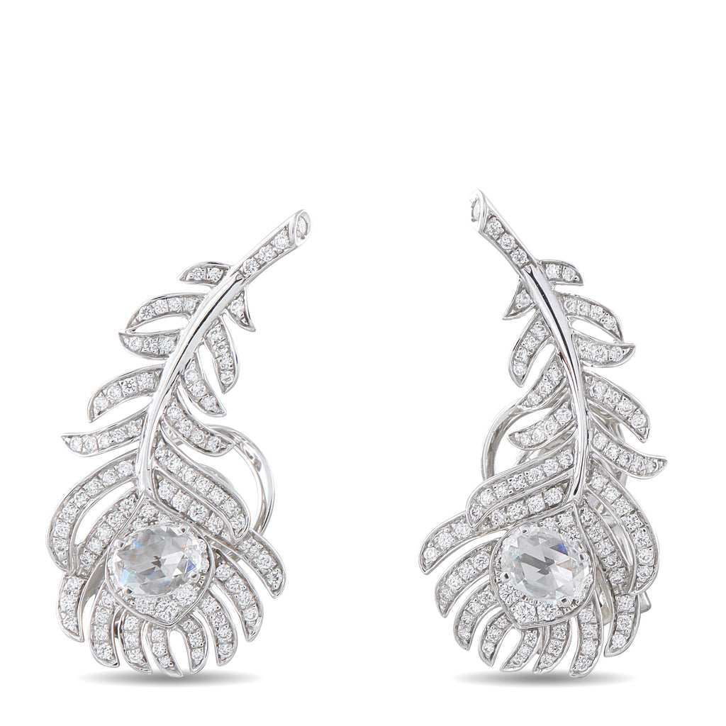 Boucheron Plume de Paon 18K White Gold 1.10ct Diamond Earrings
