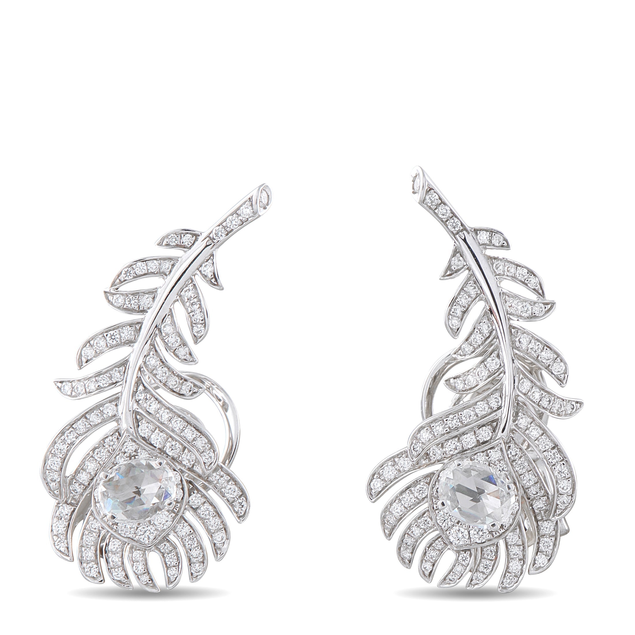 Boucheron Plume de Paon 18K White Gold 1.10ct Diamond Earrings