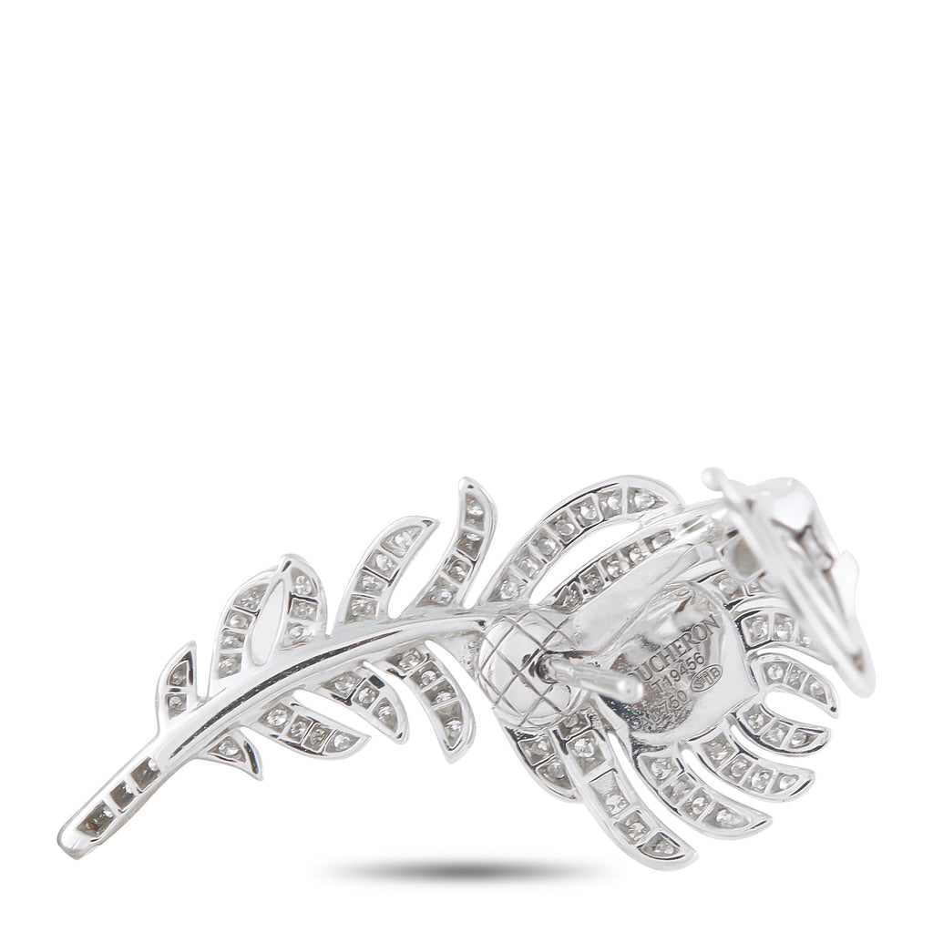 Boucheron Plume de Paon 18K White Gold 1.10ct Diamond Earrings