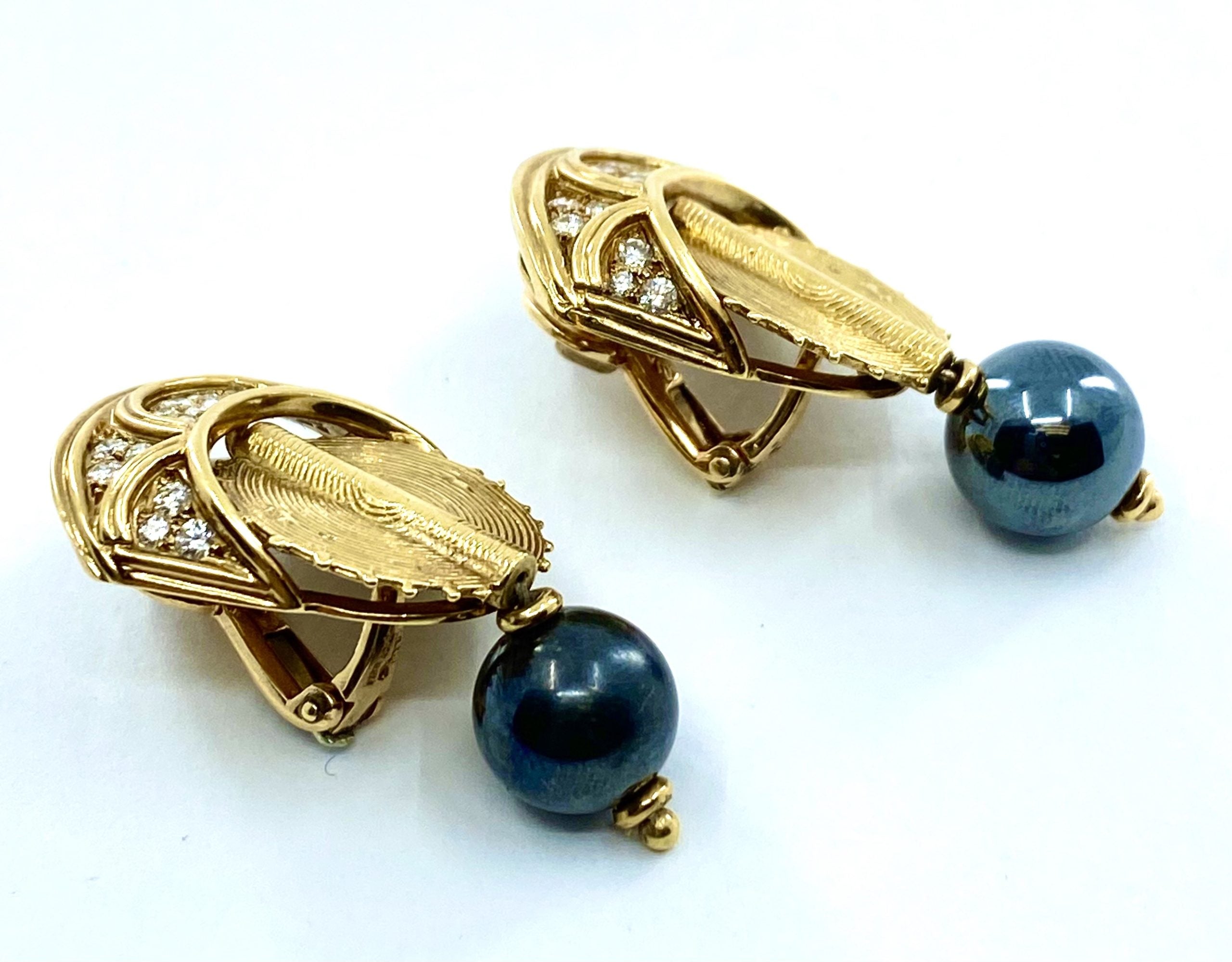 Boucheron Gold Diamond Hematite Earrings