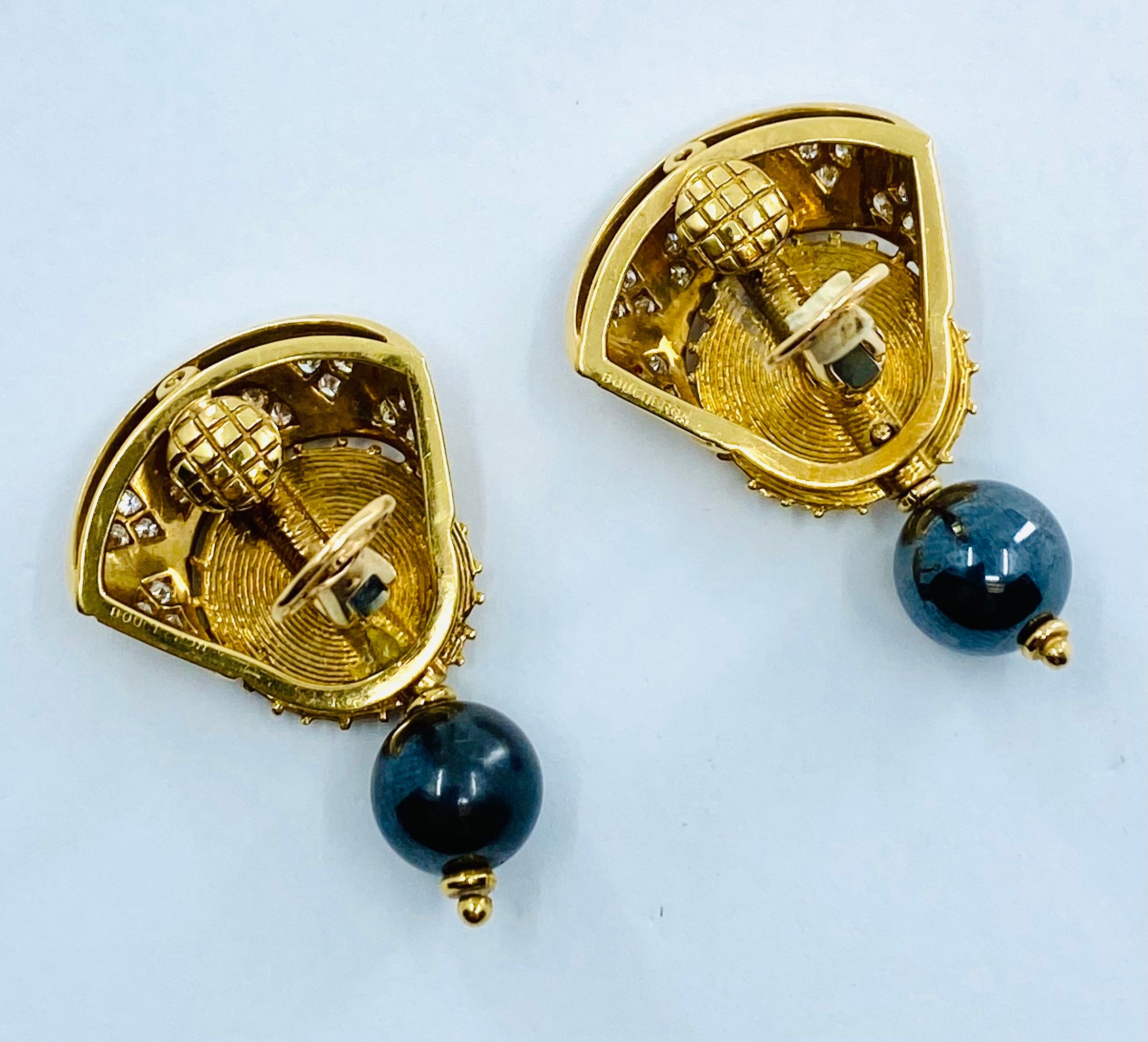 Boucheron Gold Diamond Hematite Earrings