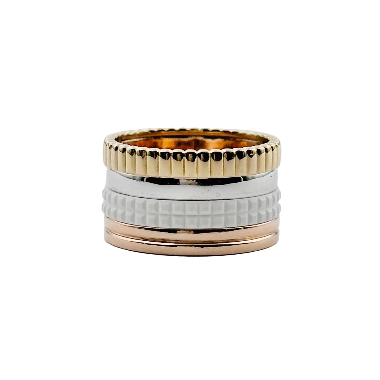 Bague Bandeau BOUCHERON "Quatre White Édition" en or jaune, or blanc, or rose et céramique