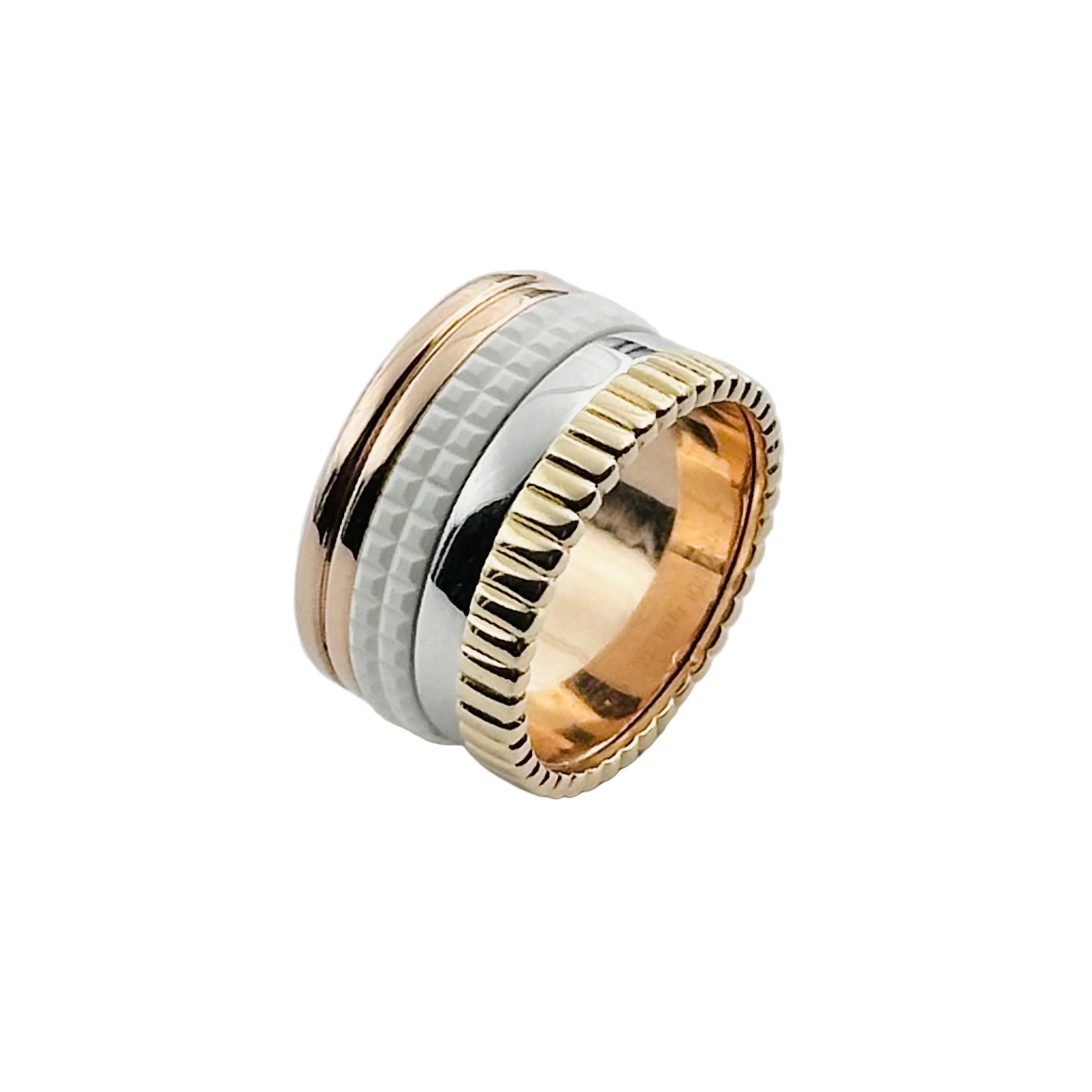 Bague Bandeau BOUCHERON "Quatre White Édition" en or jaune, or blanc, or rose et céramique