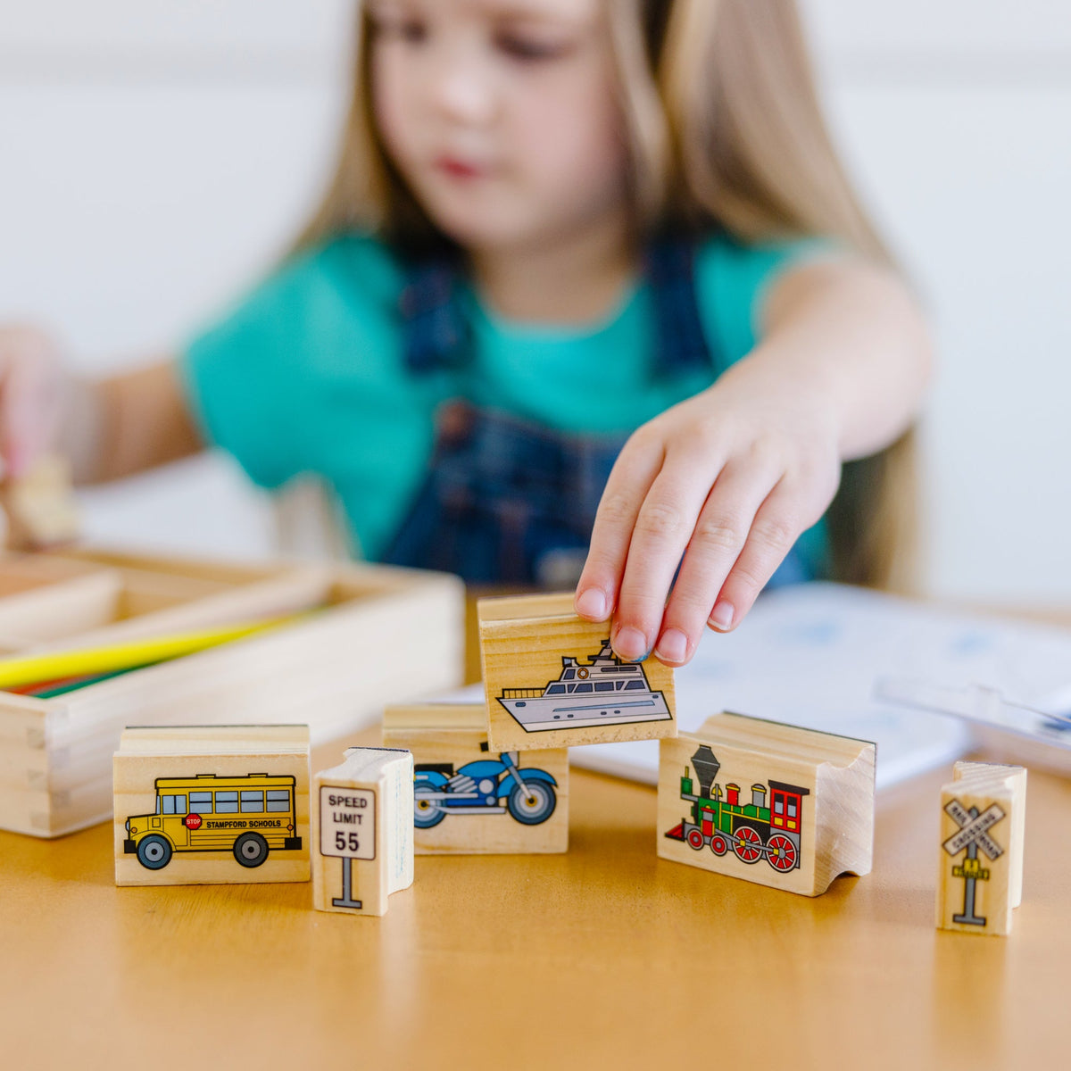 Melissa & Doug Wooden Stamp Set - Vehicles