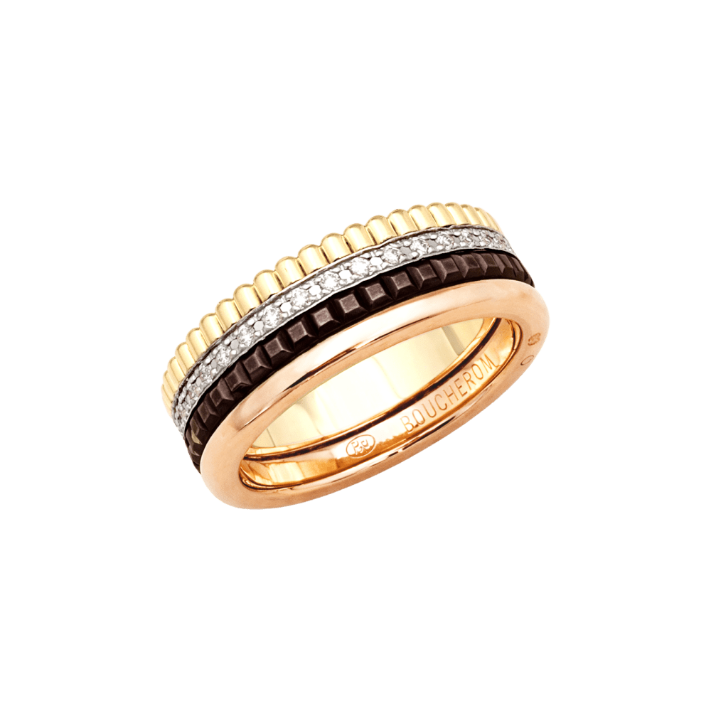 Bague Alliance BOUCHERON "Quatre Classique Small" en or blanc, or jaune, or rose et diamants