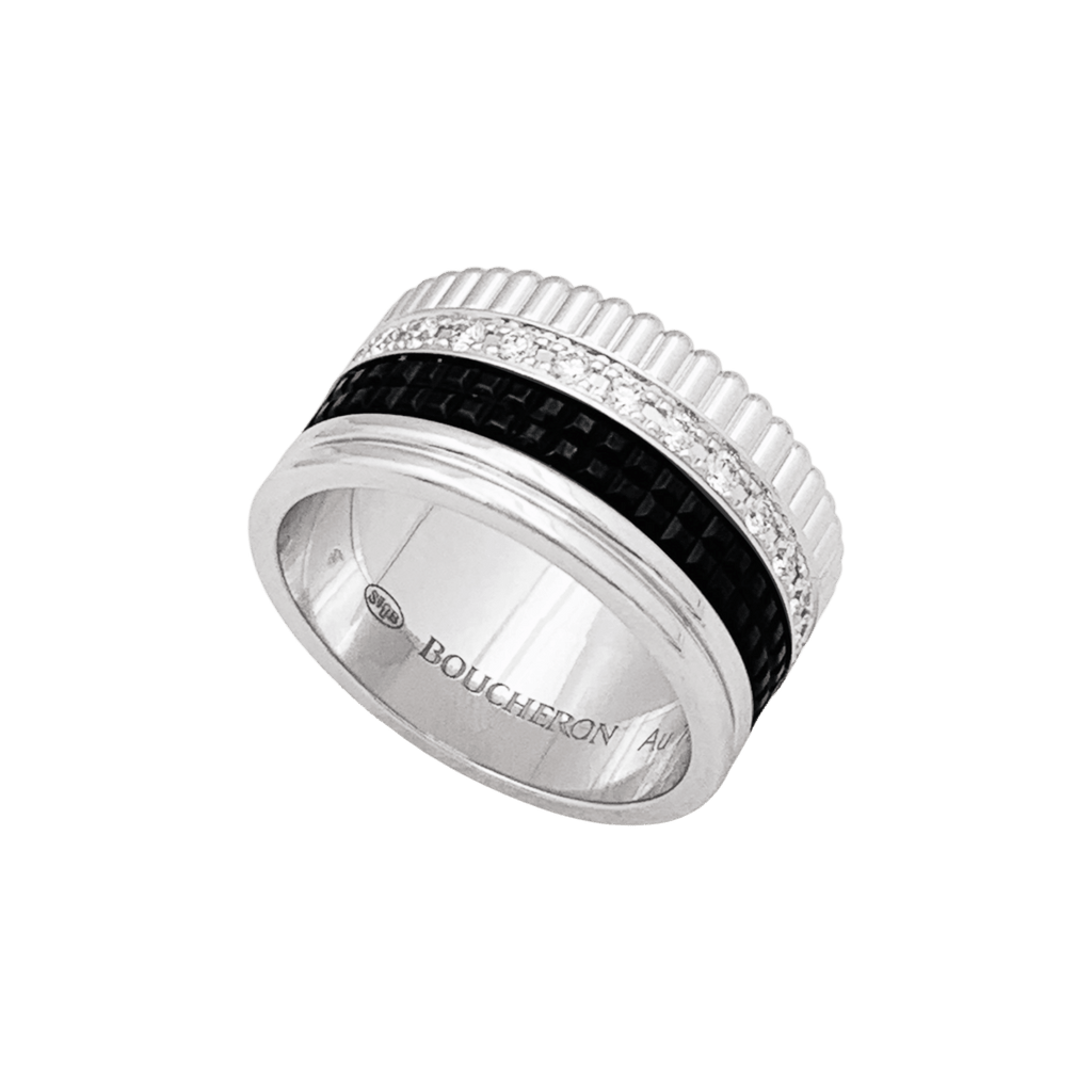 Bague Bandeau BOUCHERON "Quatre Black Édition Large" en or blanc et diamants