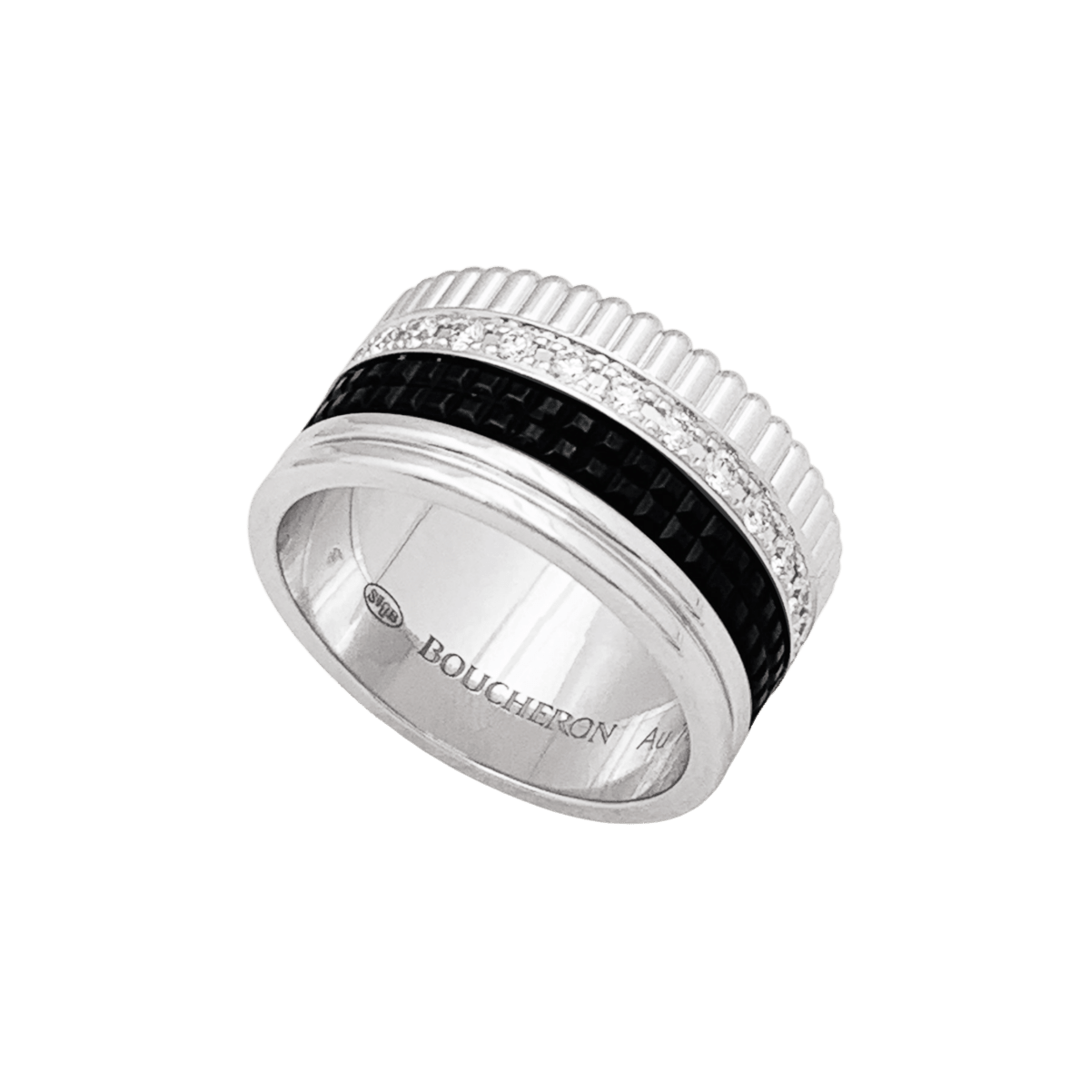 Bague Bandeau BOUCHERON "Quatre Black Édition Large" en or blanc et diamants