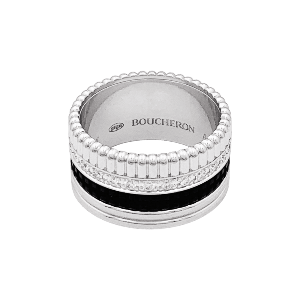 Bague Bandeau BOUCHERON "Quatre Black Édition Large" en or blanc et diamants