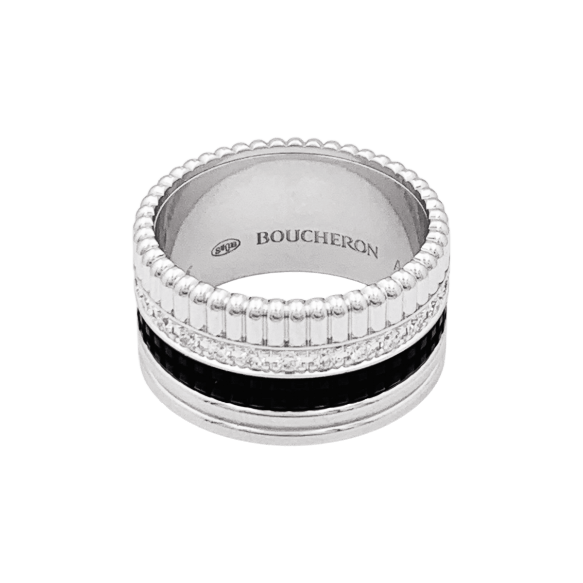 Bague Bandeau BOUCHERON "Quatre Black Édition Large" en or blanc et diamants