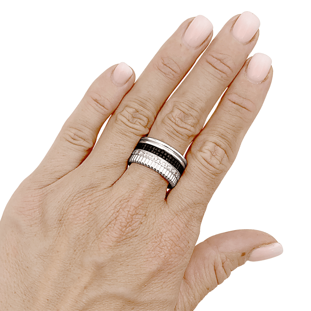 Bague Bandeau BOUCHERON "Quatre Black Édition Large" en or blanc et diamants