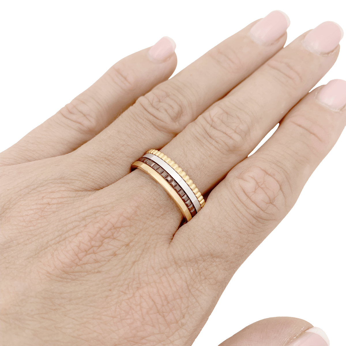 Bague Boucheron "Quatre Classique Small" en or rose, blanc et jaune.