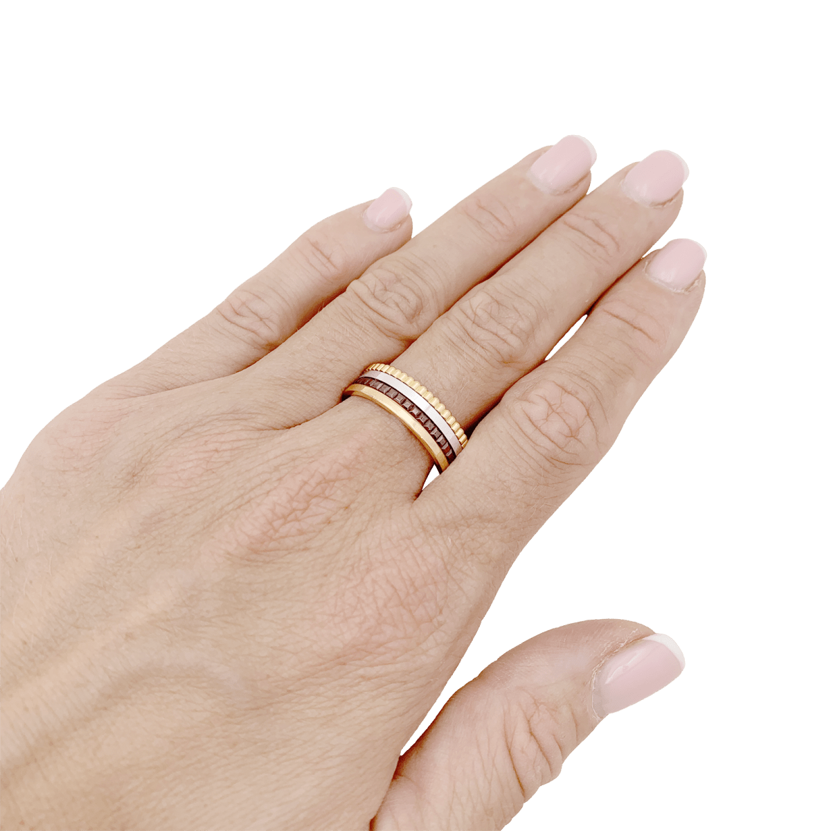 Bague Boucheron "Quatre Classique Small" en or rose, blanc et jaune.