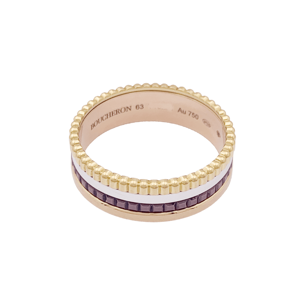 Bague Boucheron "Quatre Classique Small" en or rose, blanc et jaune.
