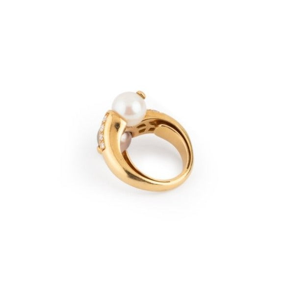 Bague BOUCHERON "Toi et Moi" en or jaune, perles et diamants