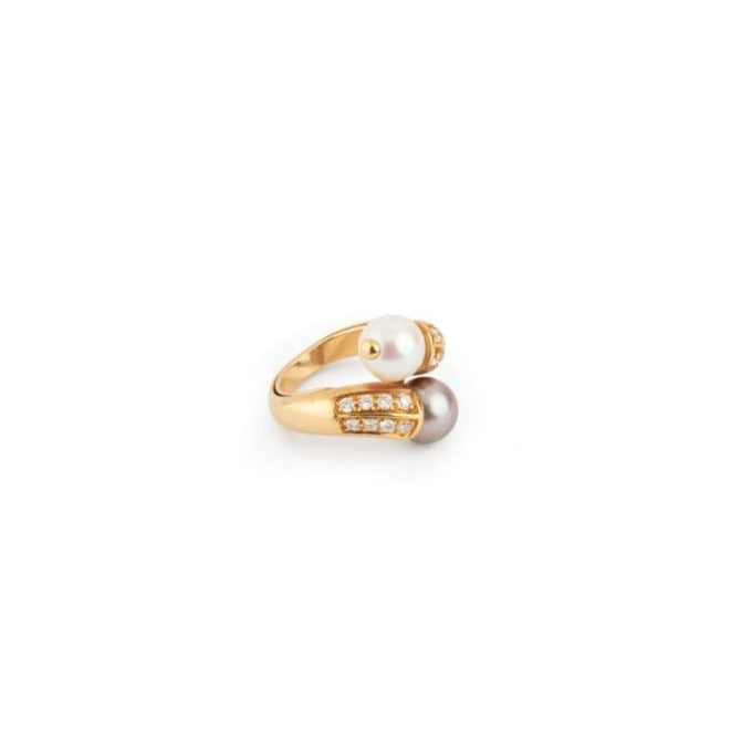 Bague BOUCHERON "Toi et Moi" en or jaune, perles et diamants