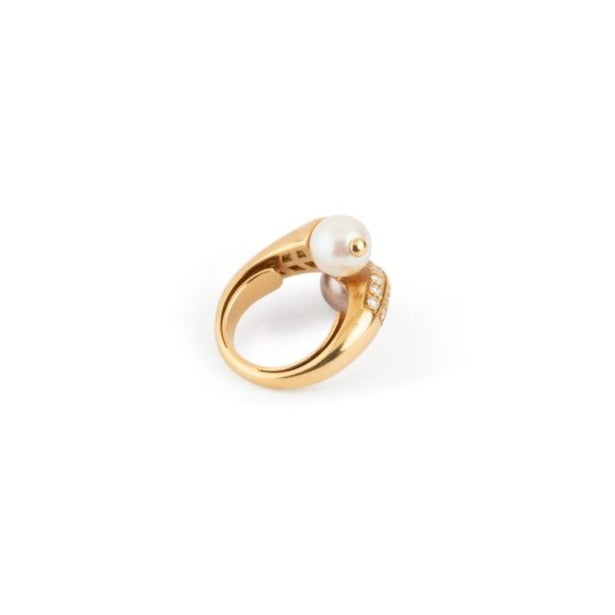Bague BOUCHERON "Toi et Moi" en or jaune, perles et diamants