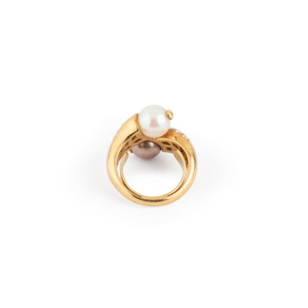 Bague BOUCHERON "Toi et Moi" en or jaune, perles et diamants