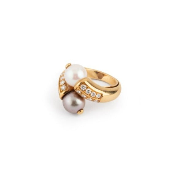 Bague BOUCHERON "Toi et Moi" en or jaune, perles et diamants