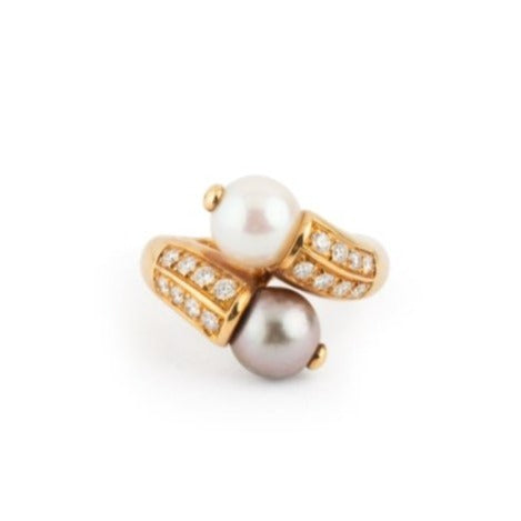 Bague BOUCHERON "Toi et Moi" en or jaune, perles et diamants