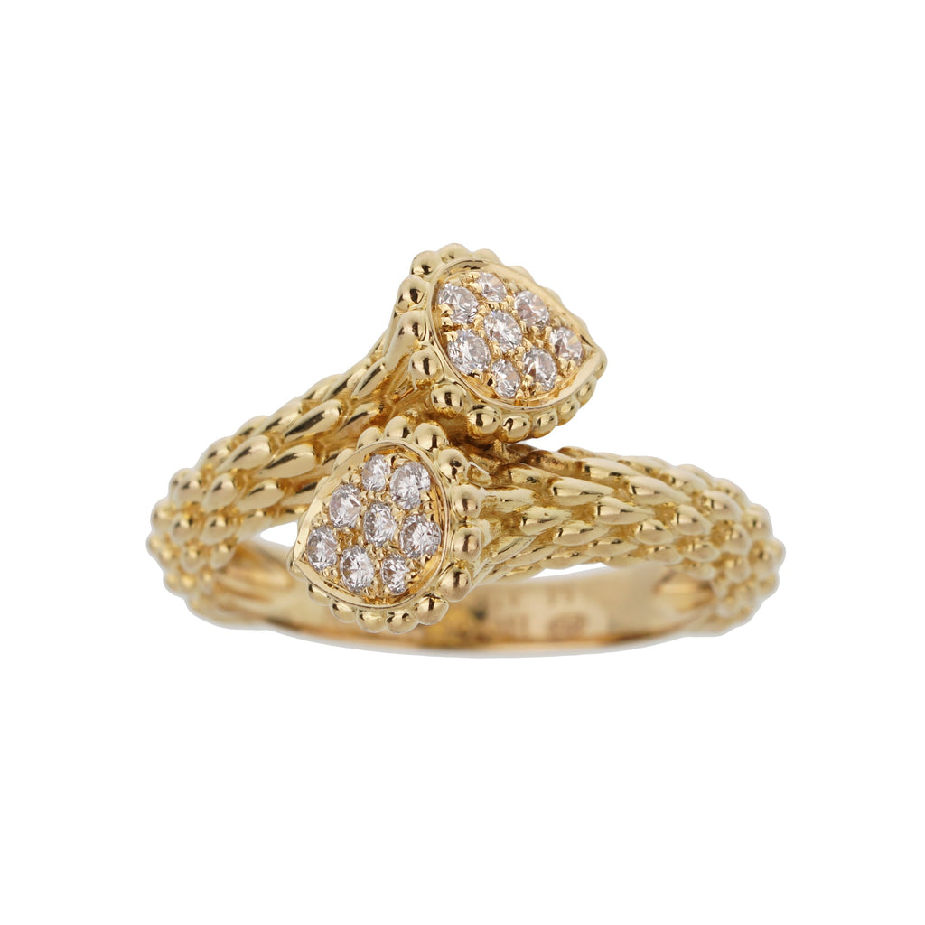 Boucheron Serpent Boheme Toi et Moi Diamond 18k Yellow Gold Ring Sz 7