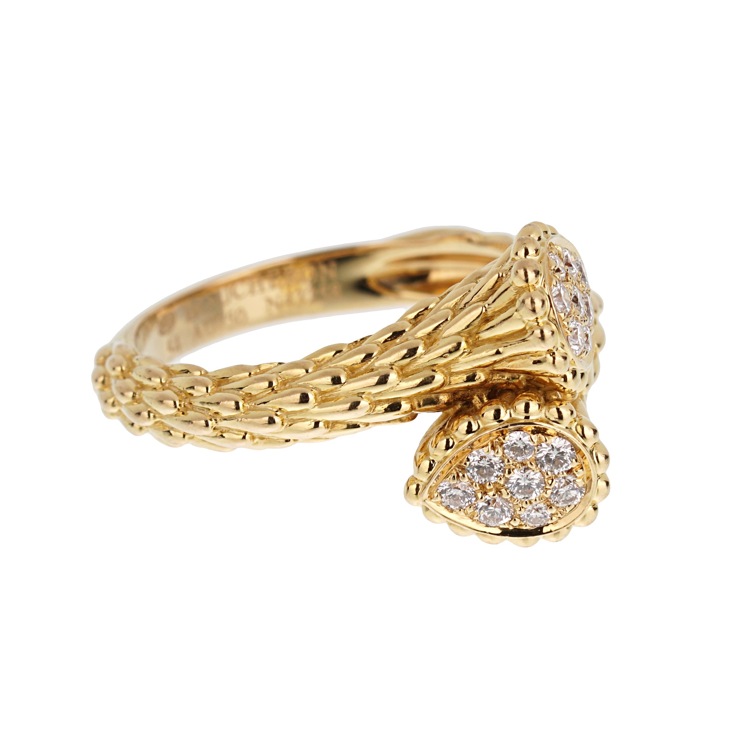 Boucheron Serpent Boheme Toi et Moi Diamond 18k Yellow Gold Ring Sz 7