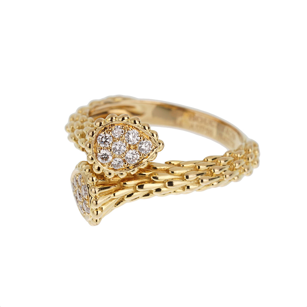Boucheron Serpent Boheme Toi et Moi Diamond 18k Yellow Gold Ring Sz 7