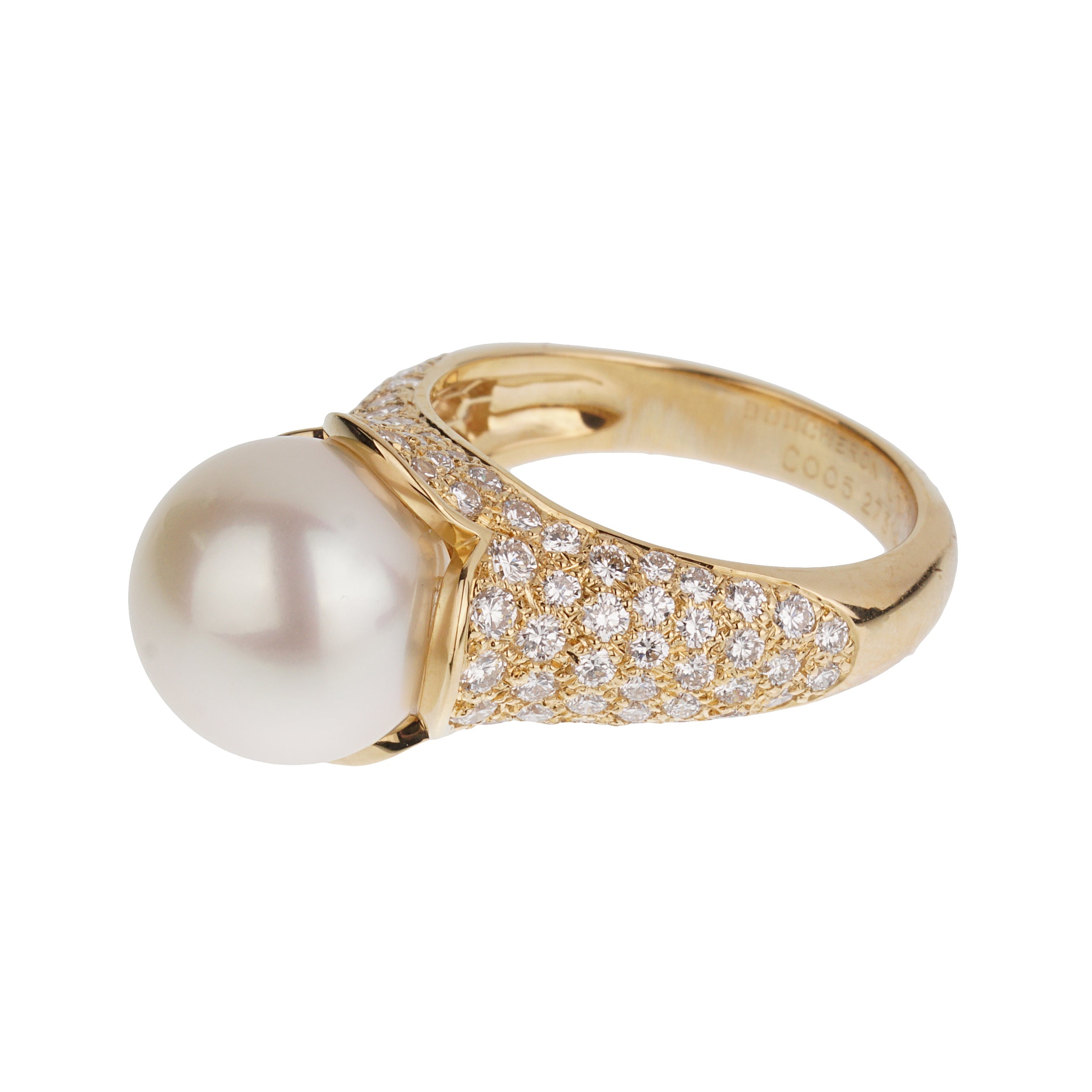 Boucheron Vintage Pearl Diamond 18k Yellow Gold Cocktail Ring Sz 5 1/4