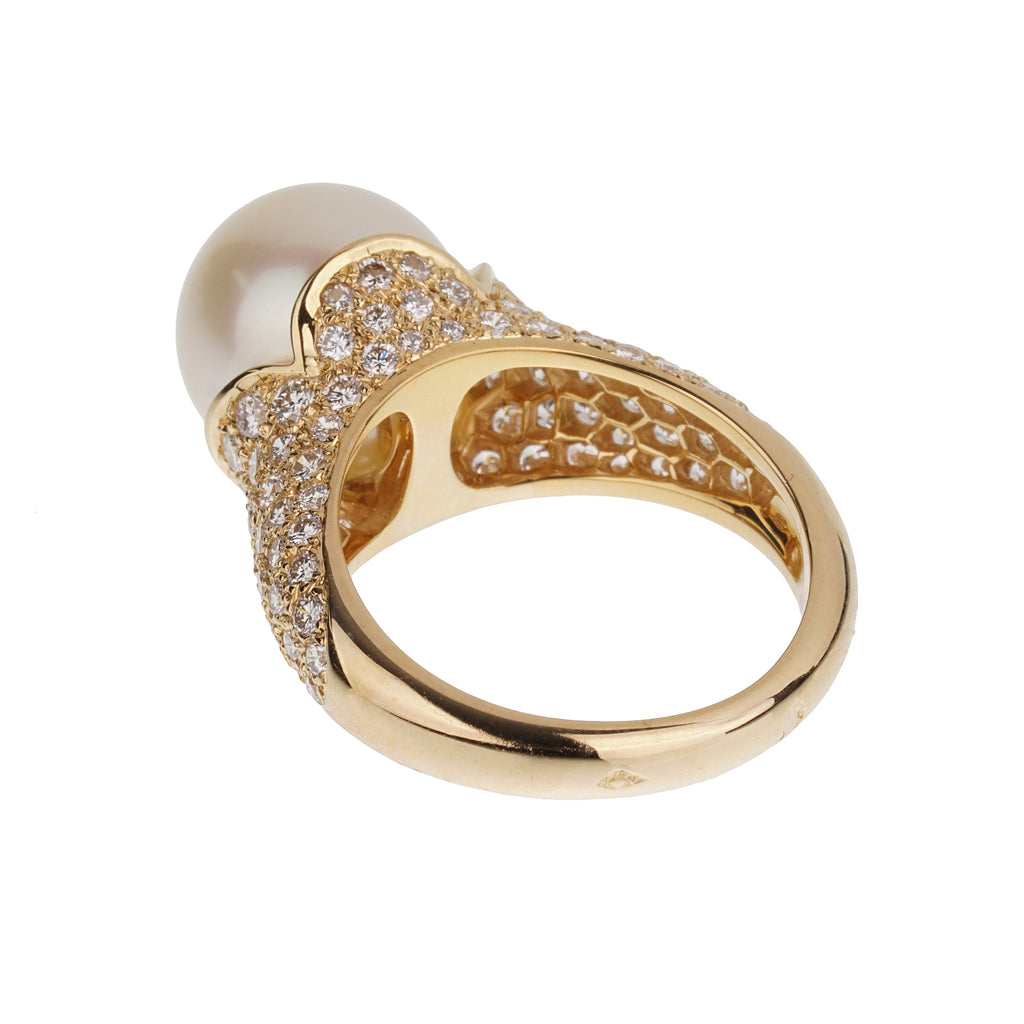 Boucheron Vintage Pearl Diamond 18k Yellow Gold Cocktail Ring Sz 5 1/4