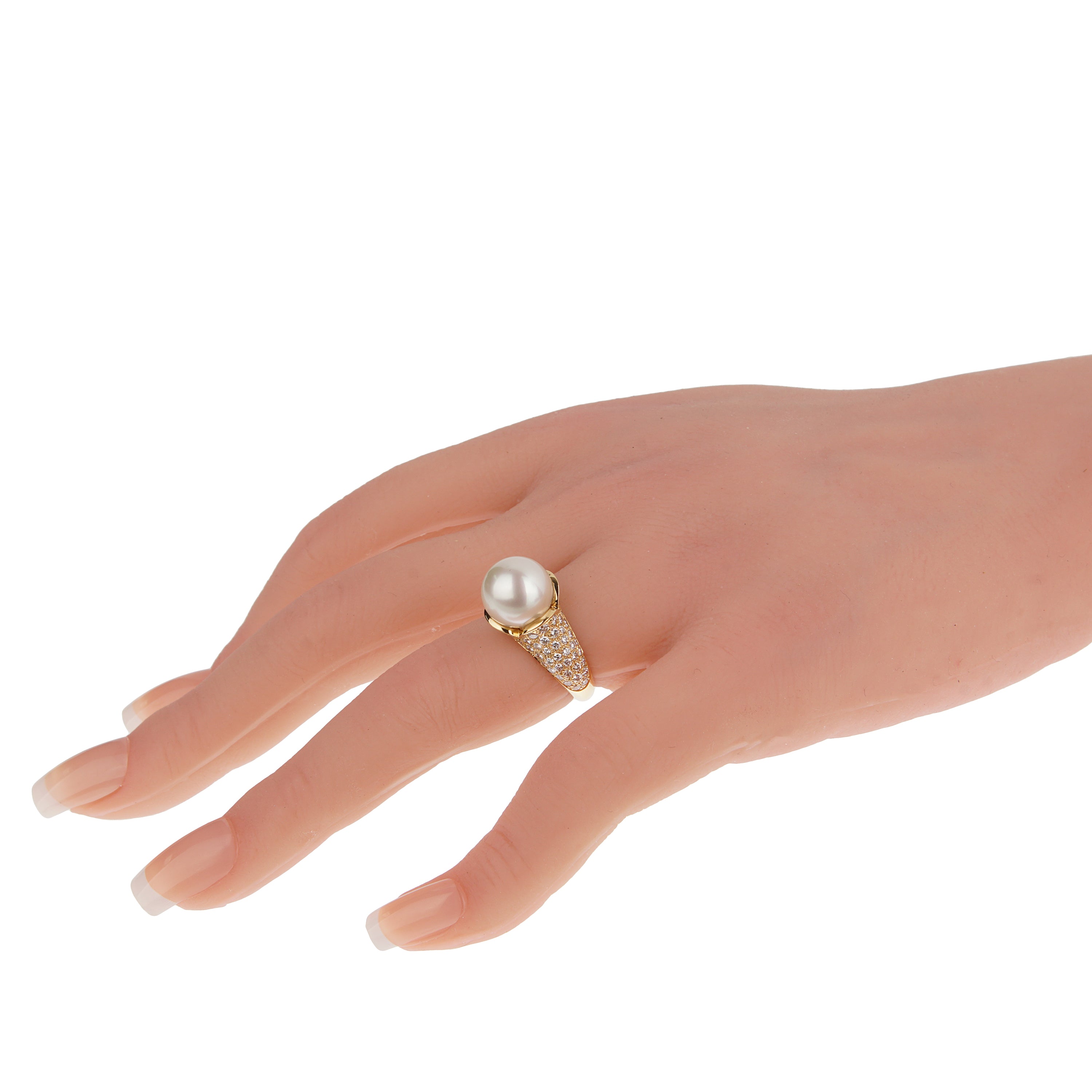 Boucheron Vintage Pearl Diamond 18k Yellow Gold Cocktail Ring Sz 5 1/4