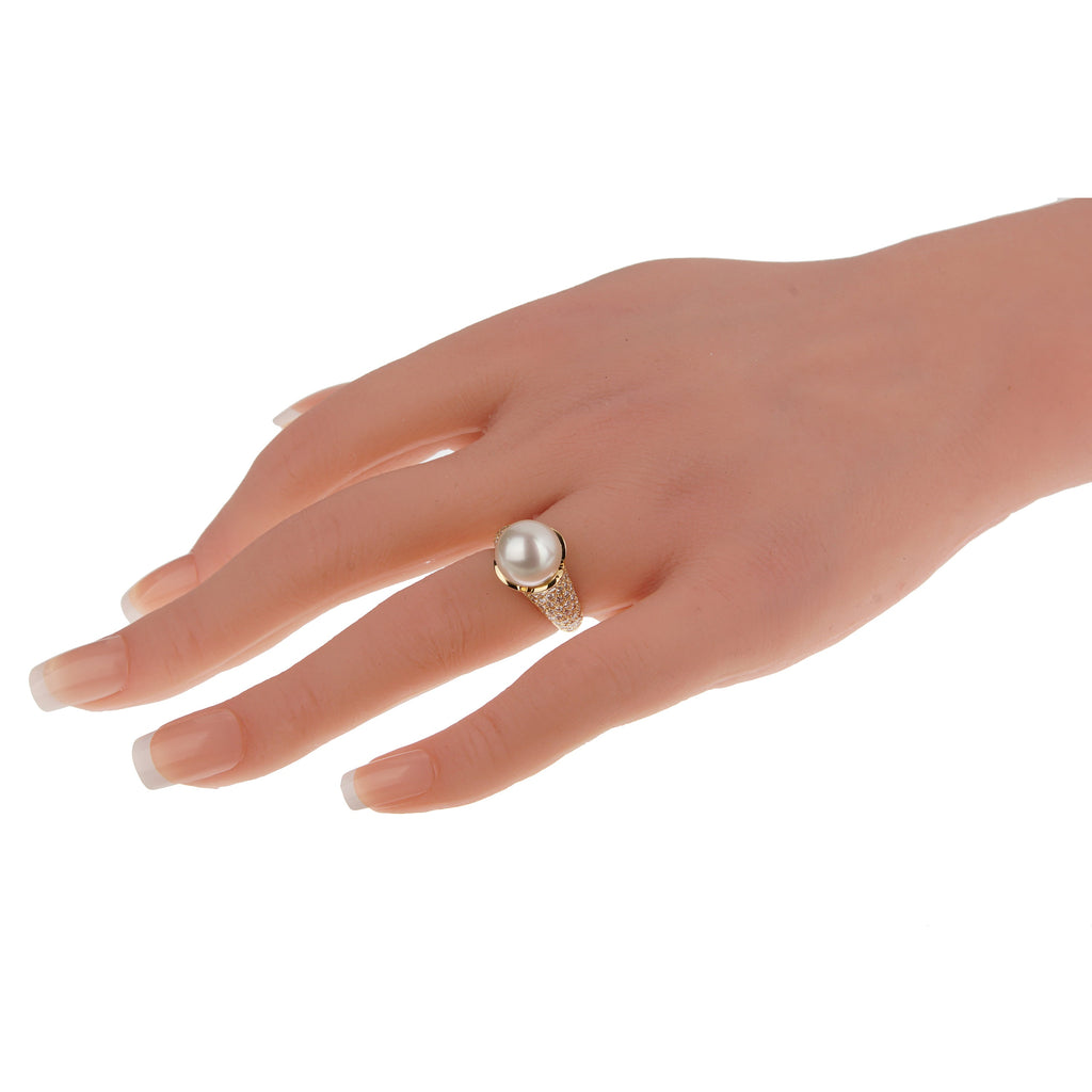 Boucheron Vintage Pearl Diamond 18k Yellow Gold Cocktail Ring Sz 5 1/4