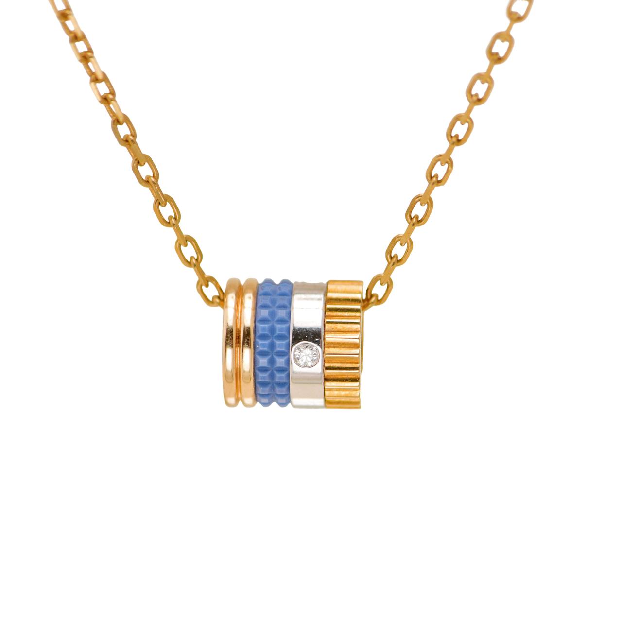 Boucheron Quatre Blue Edition Mini Pendant Necklace 18K Rose Yellow White Gold Ceramic