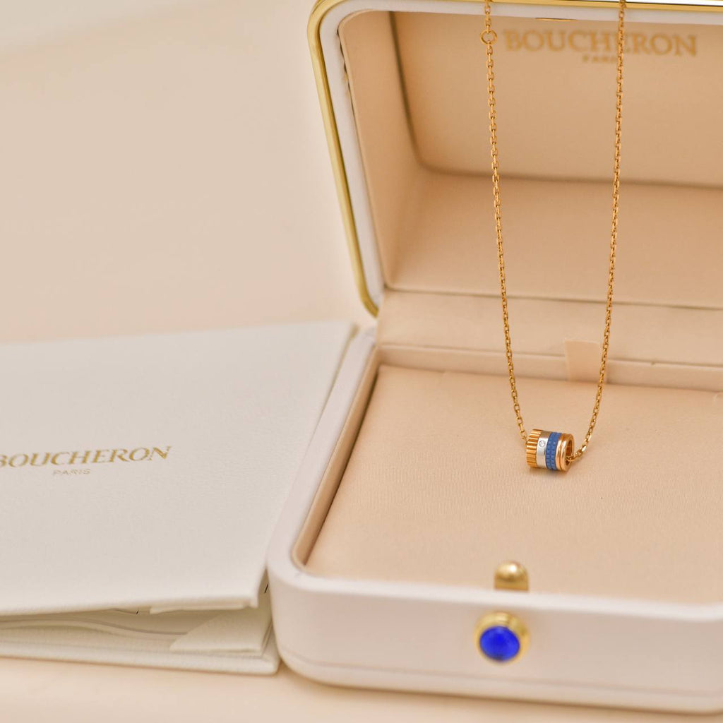 Boucheron Quatre Blue Edition Mini Pendant Necklace 18K Rose Yellow White Gold Ceramic