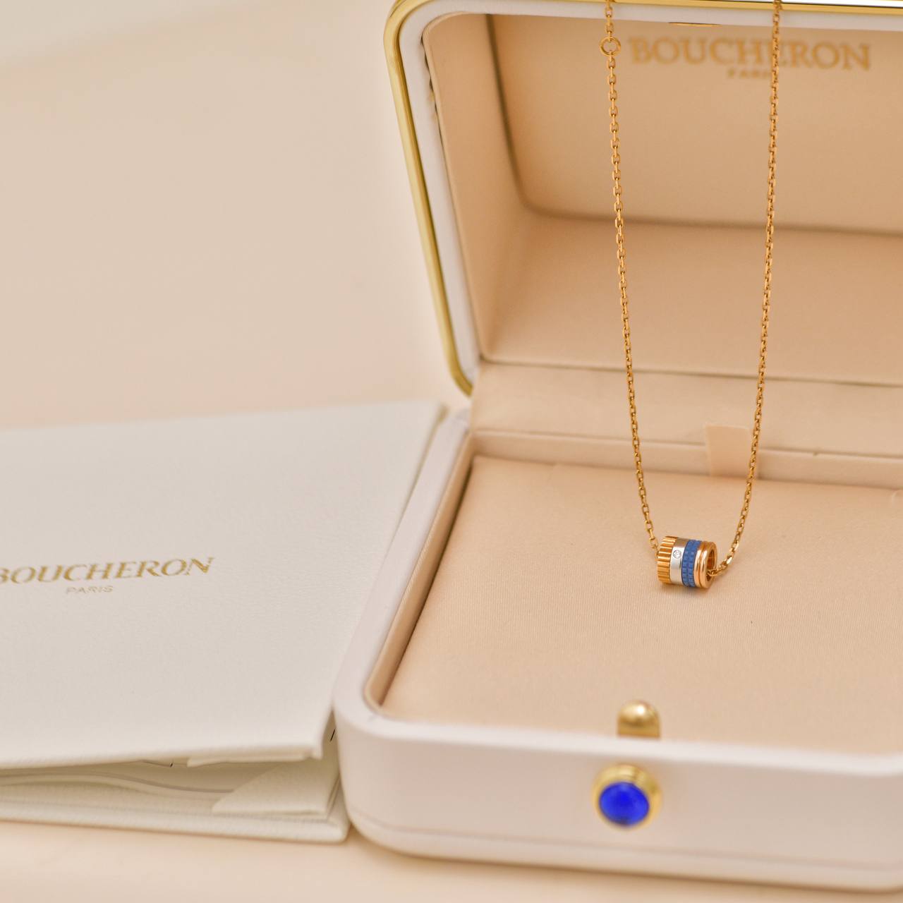 Boucheron Quatre Blue Edition Mini Pendant Necklace 18K Rose Yellow White Gold Ceramic