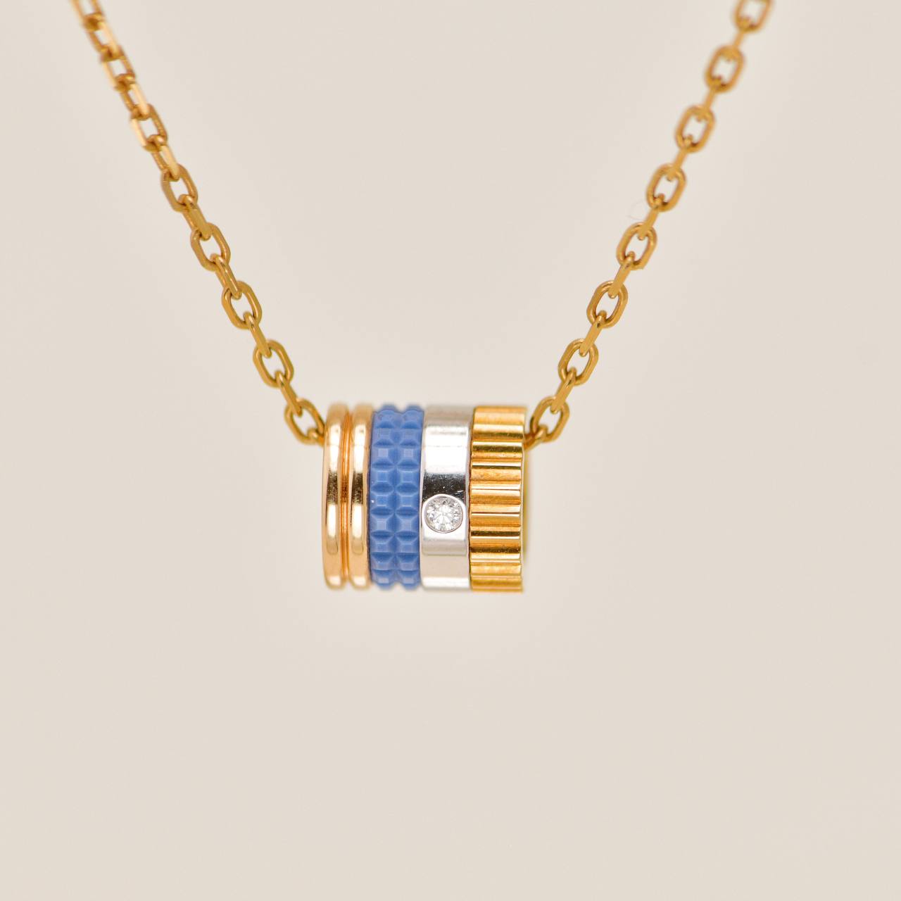 Boucheron Quatre Blue Edition Mini Pendant Necklace 18K Rose Yellow White Gold Ceramic