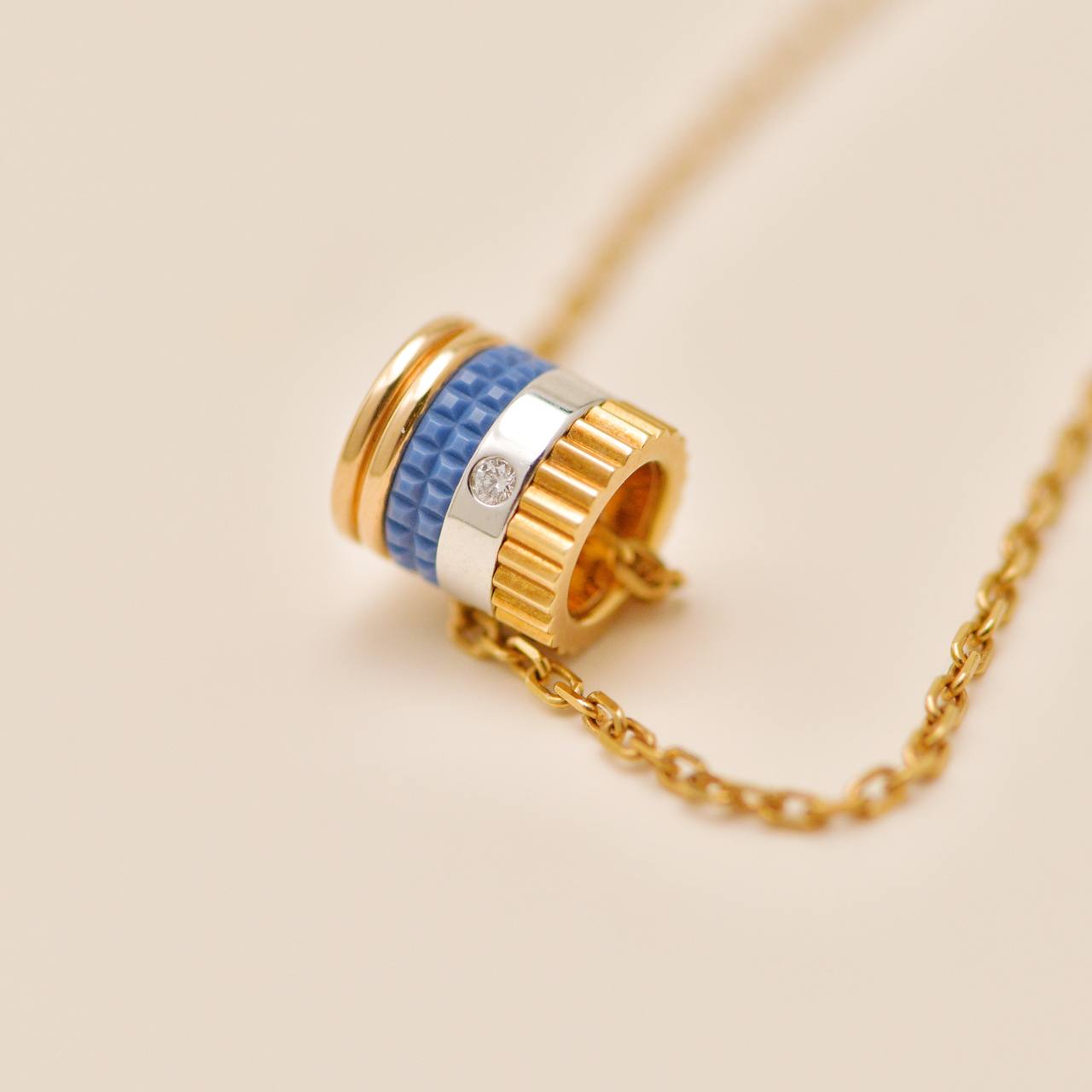 Boucheron Quatre Blue Edition Mini Pendant Necklace 18K Rose Yellow White Gold Ceramic